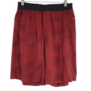 Lululemon Core Shorts Men's Medium Red Black Grid‎ Unlined Athletic
